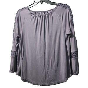 LOFT Outlet‎ Lace Sleeve Top Blouse Long Sleeve Gray Casual Size S